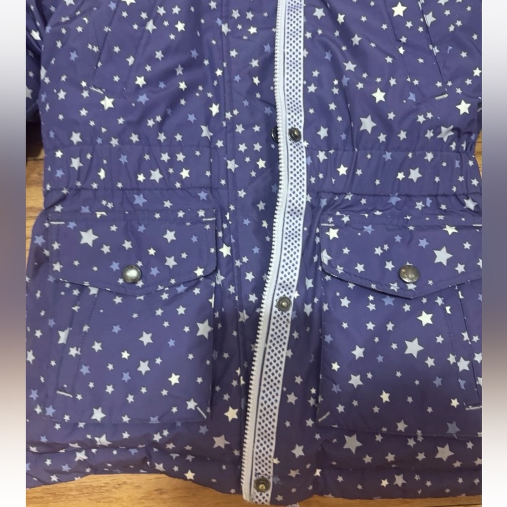 LANDS END GIRLS DOWN WINTER JACKET Sz S 7-8 Hooded Purple Stars - Picture 3 of 9